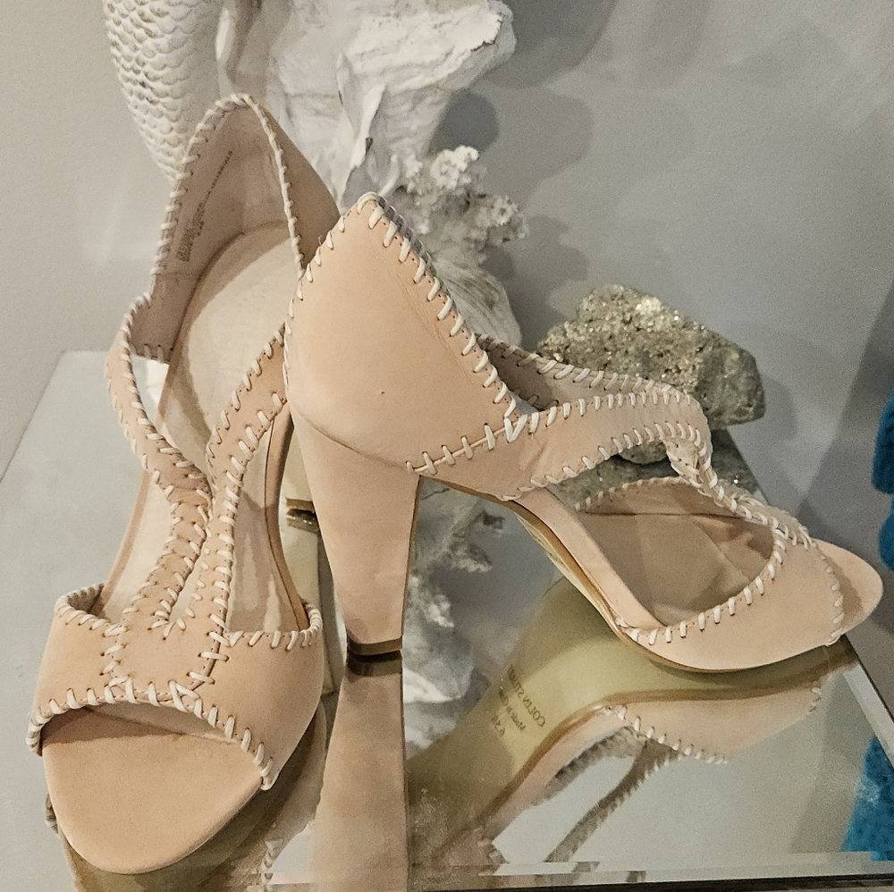 VICTORIA'S SECRET VINTAGE COLIN STUART PALE PINK LEATHER STACKED HEEL